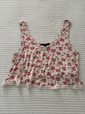 Forever 21 White Floral Tank Top with Pink Flowers Size S